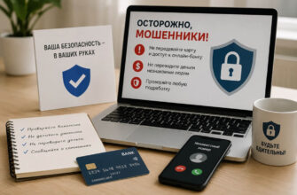 Предупреждение о дропперах: банковская карта, смартфон и ноутбук с правилами защиты от мошеннических переводов